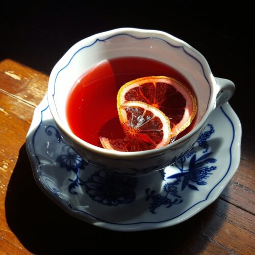 white ceramic teacup with tea